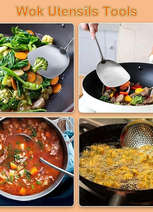 FJNATINH Metal Spatula,Wok Utensil Wok Spatulas for Kitchen Use Cooking Utensils Spatula for Cooking,Wooden Handle