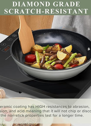 Nuwave Healthy Duralon Blue Ceramic Nonstick Cookware Set, Diamond Infused Scratch-Resistant, PFAS Free, Dishwasher & Oven Safe, Induction Ready & Evenly Heats, Tempered Glass Lids & Stay-Cool Handles