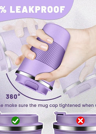 Insulated Coffee Tumblers with Flip Lid 12oz / 17oz, Stainless Steel Travel Coffee Mug Leak Proof, Vacuum Insulated Coffee Mug Reusable Cup, Keeps Cold and Hot for Coffee Tea