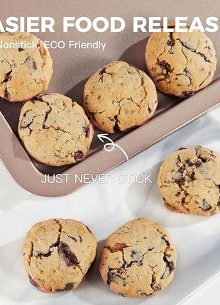 HONGBAKE Cookie Sheets, Baking Sheet Set, Nonstick Oven Pan with Wider Grips, 3 Pack Half/Jelly Roll/Quarter Baking Tray, Premium & Dishwasher Safe