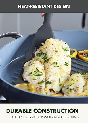 GreenPan Silicone Fish Turner Spatula, Slotted Cooking Kitchen Utensil, Flexible Rubber Nonstick Cookware, Rigid Steel Core, Heat-Resistant, Anti-Slip Handle, BPA-Free, Dishwasher Safe, Gray