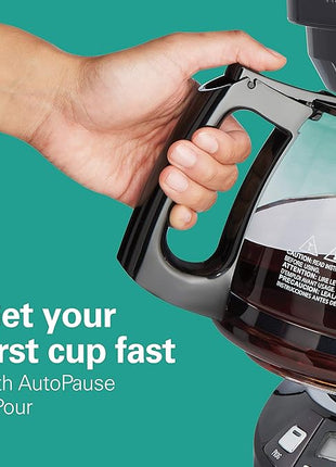 Hamilton Beach 12 Cup Programmable Drip Coffee Maker with 3 Brew Options, Glass Carafe, Auto Pause and Pour, Black Stainless (46293)