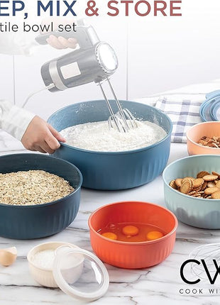 COOK WITH COLOR Prep Bowls with Lids- Wide and Deep Nesting Plastic Small Mixing Bowl Set with Lids, 12 Piece Set - Wide Bowls, Multicolor