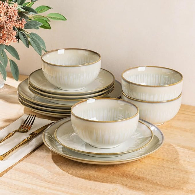 LERATIO Ceramic Dinnerware Sets for 4,Porcelain Plates and Bowls Sets,Handmade Reactive Glaze Dishes Set,Chip Resistant and Scratch Resistant | Oven&Dishwasher & Microwave Safe,Service for 4