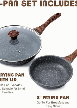 SENSARTE Nonstick Frying Pan Skillets, Swiss Granite Coating Omelette Pans, Healthy Cookware Chef's Pan, Free of Intentionally Added PFOA (8+11Inch with Lid)