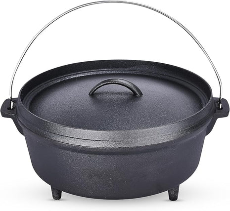 Bruntmor 5 Qt Camp Dutch Ovens Set - Black: Experience high-performance cooking with this versatile and durable 3-piece set, including a pot, lid, and 9" meat rack/trivet. - 13 x 13 inch