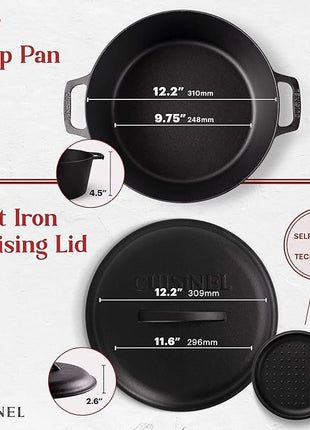 Cuisinel Cast Iron Dutch Oven - 7-Quart Deep Pot + Lid + Pan Scraper + Handle Covers - Large Pre-Seasoned Cooker for Baking Bread, Soup, Frying - Indoor/Outdoor Kitchen, Camping, Fire, BBQ Safe