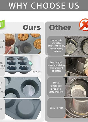 To encounter 2Pack Silicone Muffin Pan with Metal Frame, 12 Cup Regular Size Cupcake Pan, Non-Stick Baking Tray, Food Grade Baking Molds for Oven, Dishwasher Safe