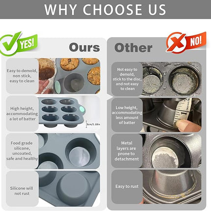 To encounter 2Pack Silicone Muffin Pan with Metal Frame, 12 Cup Regular Size Cupcake Pan, Non-Stick Baking Tray, Food Grade Baking Molds for Oven, Dishwasher Safe