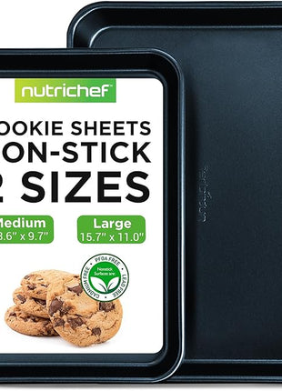 NutriChef 2-Piece Baking Sheet Non Stick - Premium Carbon Steel Cookie Sheets for Baking - Large and Medium Baking Trays for Oven - Blue Diamond
