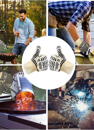 Oven Gloves, Heat Resistant 540 Degrees Grilling Gloves, Hot Surface Handler Non-Slip Silicone Oven Mitts with Fingers, BBQ Gloves for Cooking/Kitchen/Baking, Pack of 2