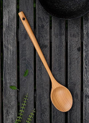 FAAY 12 Inches Teak Flat Spoon, Wooden Spoons for Cooking, Handcrafted Utensil Tools from High Moist Resistance Golden Teak Wood | Durable, Healthy for Non Stick Cookware