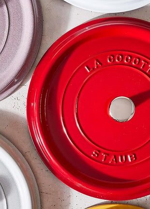 STAUB Cast Iron Dutch Oven 4-qt Round Cocotte, Made in France, Serves 3-4, Cherry