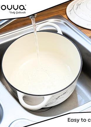 Cast Iron Dutch Oven with Lid – Non-Stick Ovenproof Enamelled Casserole Pot – Sturdy Dutch Oven Cookware – Marble, 6.4-Quart, 28cm – by Nuovva