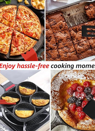 Mini Silicone Brownie Serving Spatula Set Flexible Non Stick Serve Turner Heat Resistant Cooking Spatula for Flip Eggs Crepe Steak Pizza Kitchen Utensil (Red, Black)