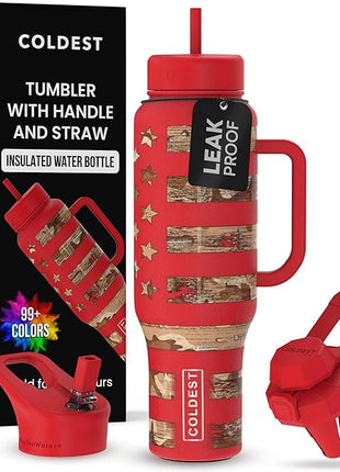 Coldest Tumbler with Handle and Straw, 100% Leak Proof Insulated Tumbler with Lid and Straw (3 Lids), Stainless Steel Tumblers for Women & Men, Cup Holder Friendly, 46 oz (The Republican)