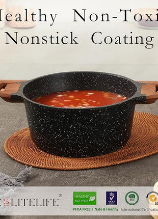 ESLITE LIFE Nonstick Cookware Sets, 12 Pcs Granite Coating Pots and Pans Set Kitchen Cooking Set, Compatible with All Stovetops (Gas, Electric & Induction), PFOA Free, Black