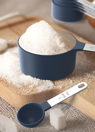TILUCK Measuring Cups & Spoons Set, Stackable Cups and Spoons, Nesting Measure Cups with Stainless Steel Handle, Kitchen Gadgets for Cooking & Baking (Blue)