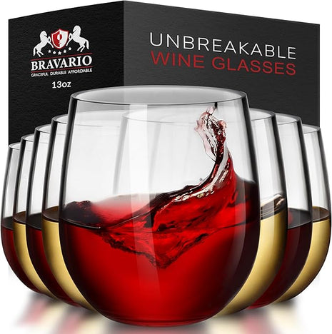Unbreakable Stemless Plastic Wine Glasses | Reusable | Shatterproof 100% Tritan Plastic | Dishwasher-Safe | BPA-free | Awesome for Indoor & Outdoor | 13 oz, Set of 8