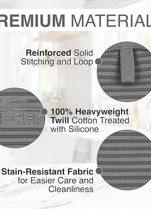 All-Clad Premium Pot Holder & Heating Pad, (2-Pack) Heat Resistant to 500 Degrees, 100% Cotton 10"x6.25" for Kitchen and Barbeque, Pewter