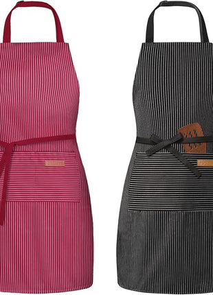 2 Pack Adjustable Bib Apron with 2 Pockets Chef Cooking Kitchen Restaurant Aprons for Women Men