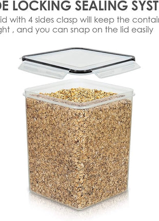Vtopmart 4 PCS Large Food Storage Containers 5.2L / 175oz, 4 Pieces BPA Free Plastic Airtight Canisters for Flour, Sugar, Baking Supplies, Rice with Lids, 4 Measuring Cups and 24 Labels, Black