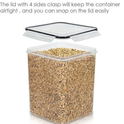 Vtopmart 4 PCS Large Food Storage Containers 5.2L / 175oz, 4 Pieces BPA Free Plastic Airtight Canisters for Flour, Sugar, Baking Supplies, Rice with Lids, 4 Measuring Cups and 24 Labels, Black