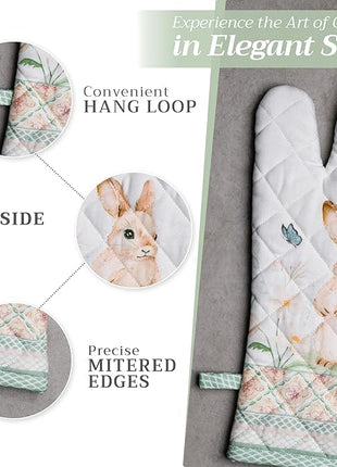 Maison d' Hermine Oven Gloves 100% Cotton Oven Mitt 7" x 13" with Loop Heat Resistant, BBQ, Cooking Gloves, Baking, Grilling, Kitchen, Handling Hot Pans Spring/Summer (Pack of 1, Easter Dew)