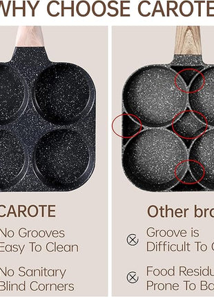 CAROTE Egg Pan Omelette Pan, 4-Cup Nonstick Granite Omelette Skillet - Pancake Pan and Healthy Egg Cooker Suitable for Gas Stove & Induction Cookware, Black