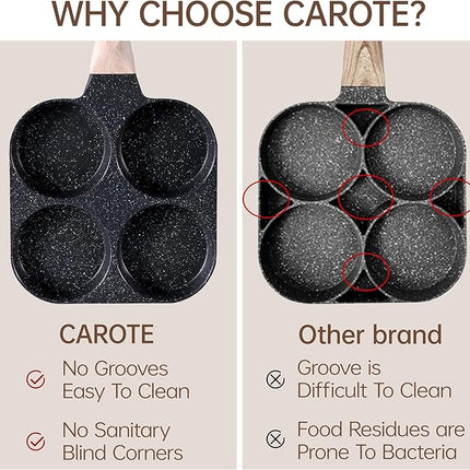CAROTE Egg Pan Omelette Pan, 4-Cup Nonstick Granite Omelette Skillet - Pancake Pan and Healthy Egg Cooker Suitable for Gas Stove & Induction Cookware, Black