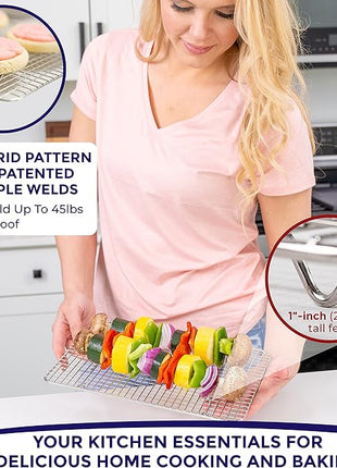 KITCHENATICS Heavy Duty Small Oven Cooling Racks for Cooking, Baking, Roasting and Grilling, Oven Safe Stainless Steel Wire Racks, Cookie Cooling Racks fit Quarter Sheet Pan, 8.5" x 12" IN, Set of 2