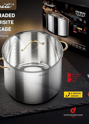 Stock Pot 20 Quart, 3 Ply Stainless Steel Stock Pot with Lid, 20 Quart Soup Pot with Copper Handle, Healthy Stockpots, Induction, Oven, Gas and Dishwasher Safe