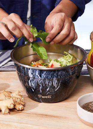 S’well Stainless Steel 64oz Salad Bowl Kit, Azurite Color, Includes 2oz Condiment Container and Removable Tray, Leak-Proof, Easy to Clean, Dishwasher Safe