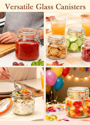 Encheng 25 oz Glass Jars With Airtight Lids And Leak Proof Rubber Gasket,Wide Mouth Mason Jars With Hinged Lids For Kitchen Canisters 750ml, Glass Storage Containers 6 Pack