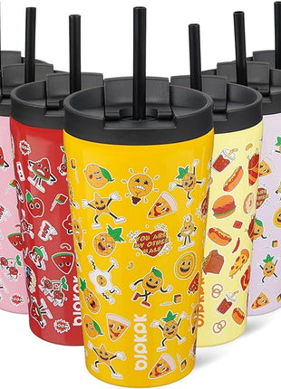 BJPKPK 18oz Insulated Tumbler With lid And Straw Stainless Steel Tumblers Travel Coffee Mug Reusable Thermal Cup,Hawaii Fruits Yellow