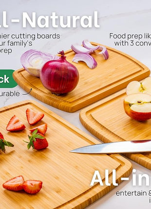 Organic Wood Cutting Boards for Kitchen for Chopping Vegetables, Carving Meat, Slicing Bread and Serving Charcuterie for Meal Time Prep, Holiday Gatherings, and Hosting Parties - Ideal for Home Chefs
