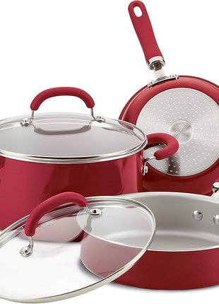 Rachael Ray Create Delicious Nonstick Cookware Pots and Pans Set, 13 Piece, Red Shimmer