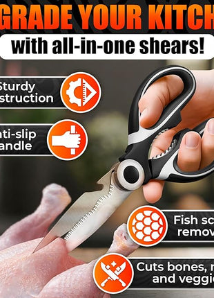 Kitchen Shears for Food Heavy Duty – Kitchen Scissors All Purpose with Cover, 2CR13 Stainless Steel Blades, Rust-Resistant Utility Scissors with Bottle Opener – Cuts Fish, Meat, Nuts & Vegetables