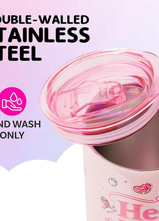 Silver Buffalo Sanrio Hello Kitty Strawberry Milk Double Wall Stainless Steel Travel Mug With Handle, 15 Ounces