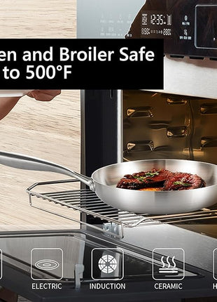 LOLYKITCH 12 Inch Tri-Ply Stainless Steel Frying Pan – Professional Skillet Fast & Even Heating, Induction & Oven Safe up to 500°F, Durable Cookware for Modern Home Kitchens, Detachable Handle