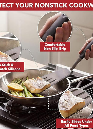 Set of 4 Silicone Spatula Utensils by Boxiki Kitchen. Professional Silicone and Stainless Steel Kitchen Spatula for Cooking, Pancakes, Eggs and Fish.