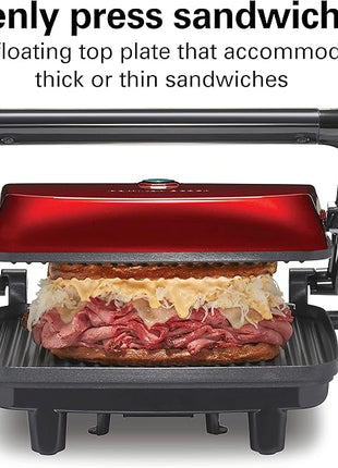 Hamilton Beach Panini Press Sandwich Maker & Electric Indoor Grill with Locking Lid, Opens Wide to Fit Any Thickness for Quesadillas, Burgers & More, Nonstick 8" x 10" Grids, Red (25462Z)