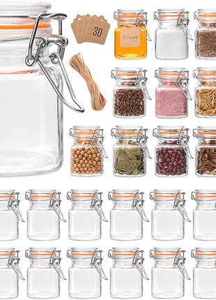 Encheng 4 oz Glass Jars With Airtight Lids And Leak Proof Rubber Gasket,Small Mason Jars With Hinged Lids For Kitchen, Mini Spice Jars With Twine And Tags Labeling 30 Pack