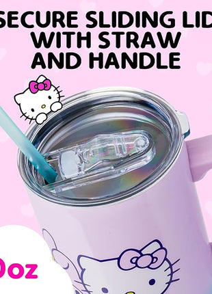 Silver Buffalo Sanrio Hello Kitty and Friends Featuring My Melody, Kuromi, and Pompompurin Rainbow Ombre Stainless Steel Tumbler with Handle and Straw, Fits in Standard Cup Holder, 40 Ounces