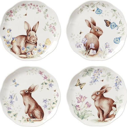 Lenox, Dinnerware Set, Butterfly Meadow Bunny 4-Piece Accent Plate Set, Service For 4, Microwave And Dishwasher Safe, Porcelain Plates, Easter Plates, Dish Set, Home And Kitchen (Assorted, 4 Pieces)