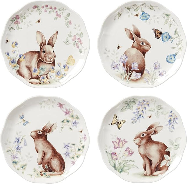 Lenox, Dinnerware Set, Butterfly Meadow Bunny 4-Piece Accent Plate Set, Service For 4, Microwave And Dishwasher Safe, Porcelain Plates, Easter Plates, Dish Set, Home And Kitchen (Assorted, 4 Pieces)