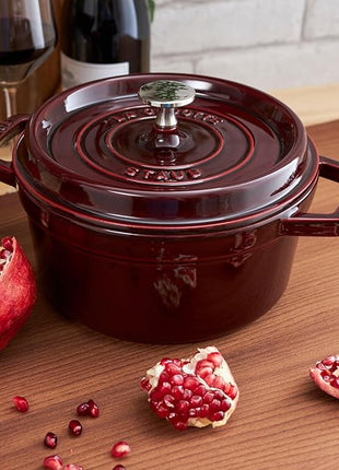 Staub Cast Iron Round Dutch Oven, Made in France, Grenadine, 4-qt, Serves 4-6 people