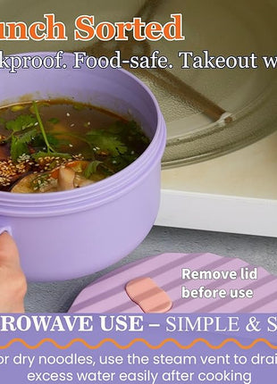 AI LOVE PEACE Ramen Bowl, 40 oz Microwaveable Noodle Cooker for Ramen, Pho, Soup, and Pasta, Dishwasher Safe and Portable, Ideal for Home, Office, Dorm, or Gift (Purple)