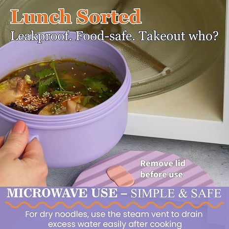 AI LOVE PEACE Ramen Bowl, 40 oz Microwaveable Noodle Cooker for Ramen, Pho, Soup, and Pasta, Dishwasher Safe and Portable, Ideal for Home, Office, Dorm, or Gift (Purple)