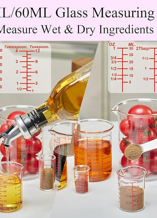 Ackers 7-Piece Glass Measuring Cup Set, Borosilicate Beaker Style Nesting Liquid Measuring Cups